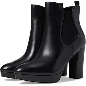 Cole Haan Remi Black Leather Almond Toe Block Heel Pull On Ankle Boots Size 9